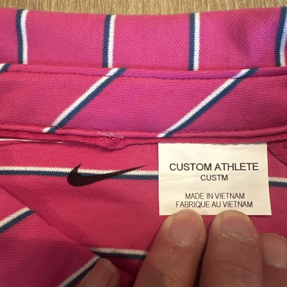 Nike‎ Men's Custom Athlete Dri Fit Pink Stripe Short Sleeve Polo Sm-Med* NWT - Picture 4 of 11